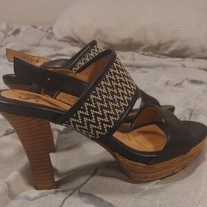 Sofft Black Woven-Trim Wedge Sandals